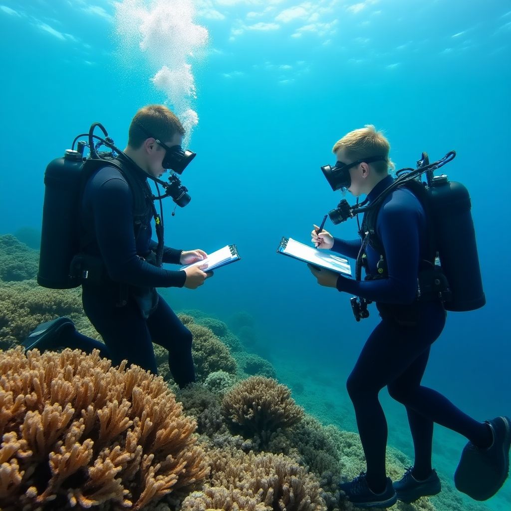 Marine biologists conducting reef surveys