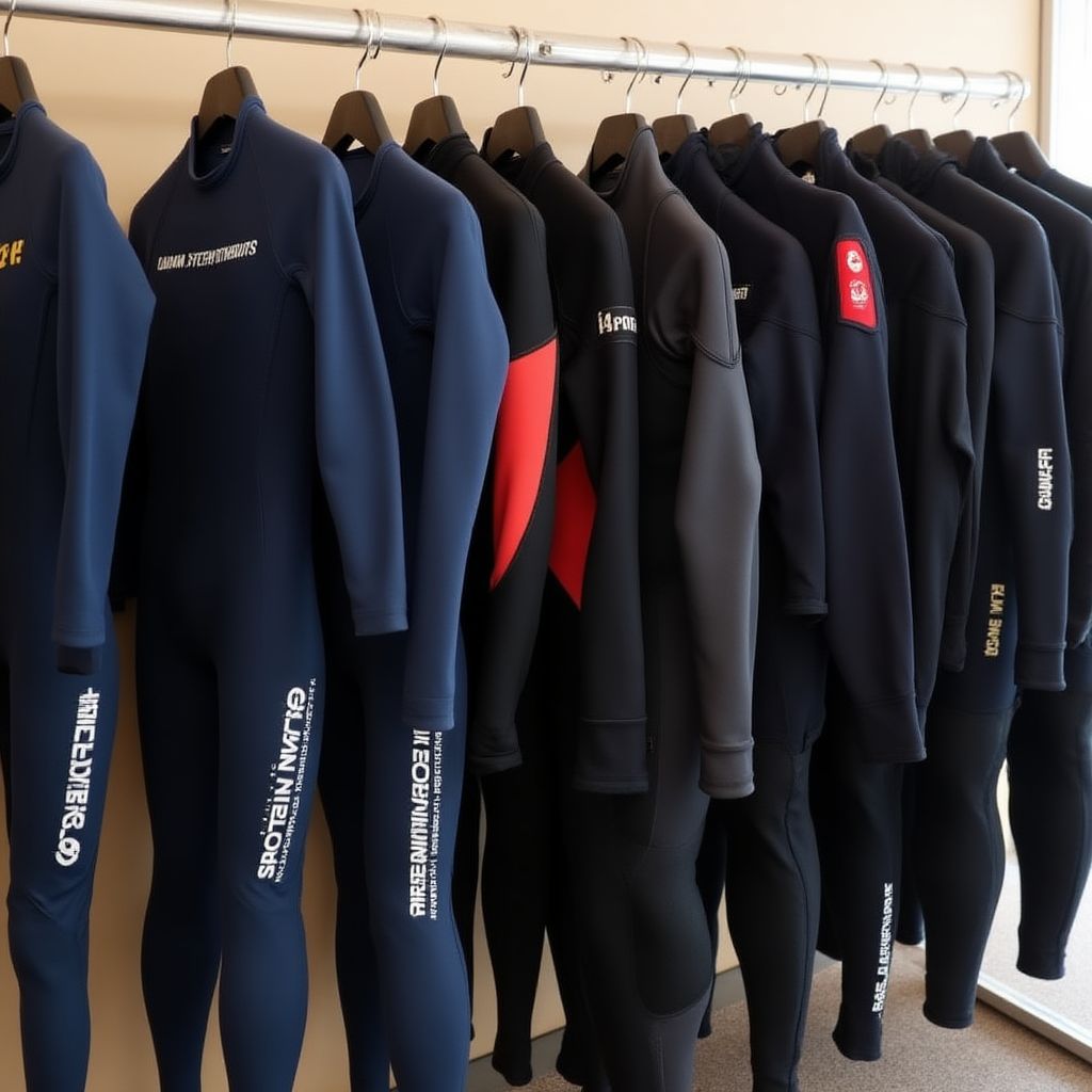 Various wetsuits for different water temperatures