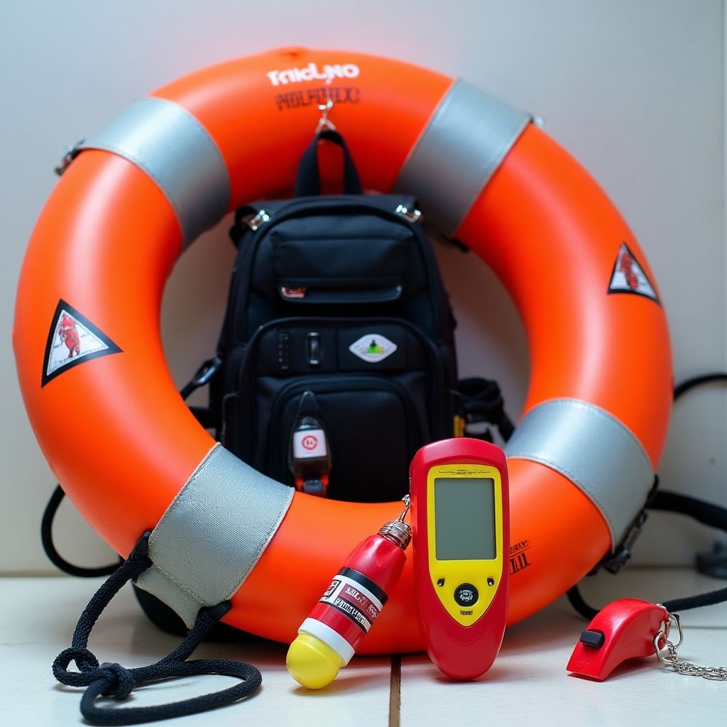 Dive safety equipment including SMB and whistle