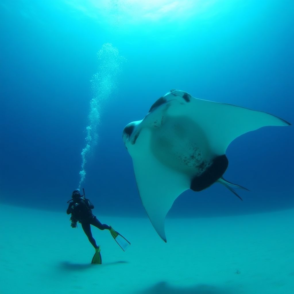 Summer diving with manta rays